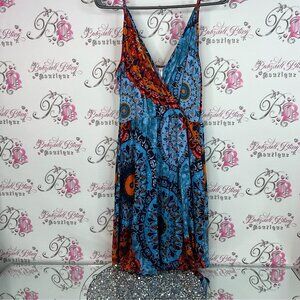 Weaczzy dress paisley boho stretchy Vibrant Sleeveless Dress in Blue and Orange